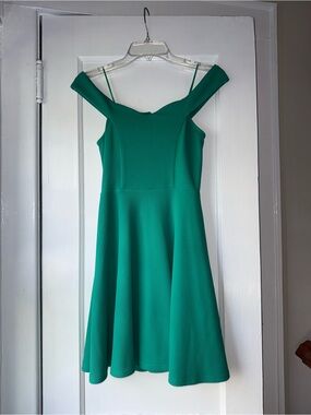 Design Lab Lord & Taylor Teal Green One-Shoulder Fit & Flare Dress